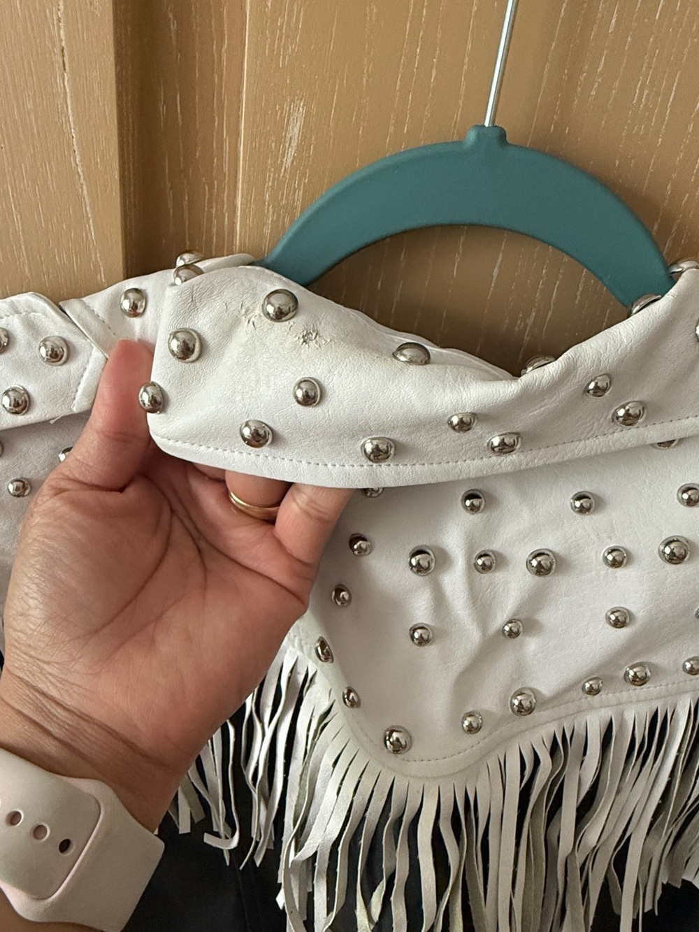 Nasty Gal Black & White Studded Fringe Moto Jacket - Picture 7 of 10